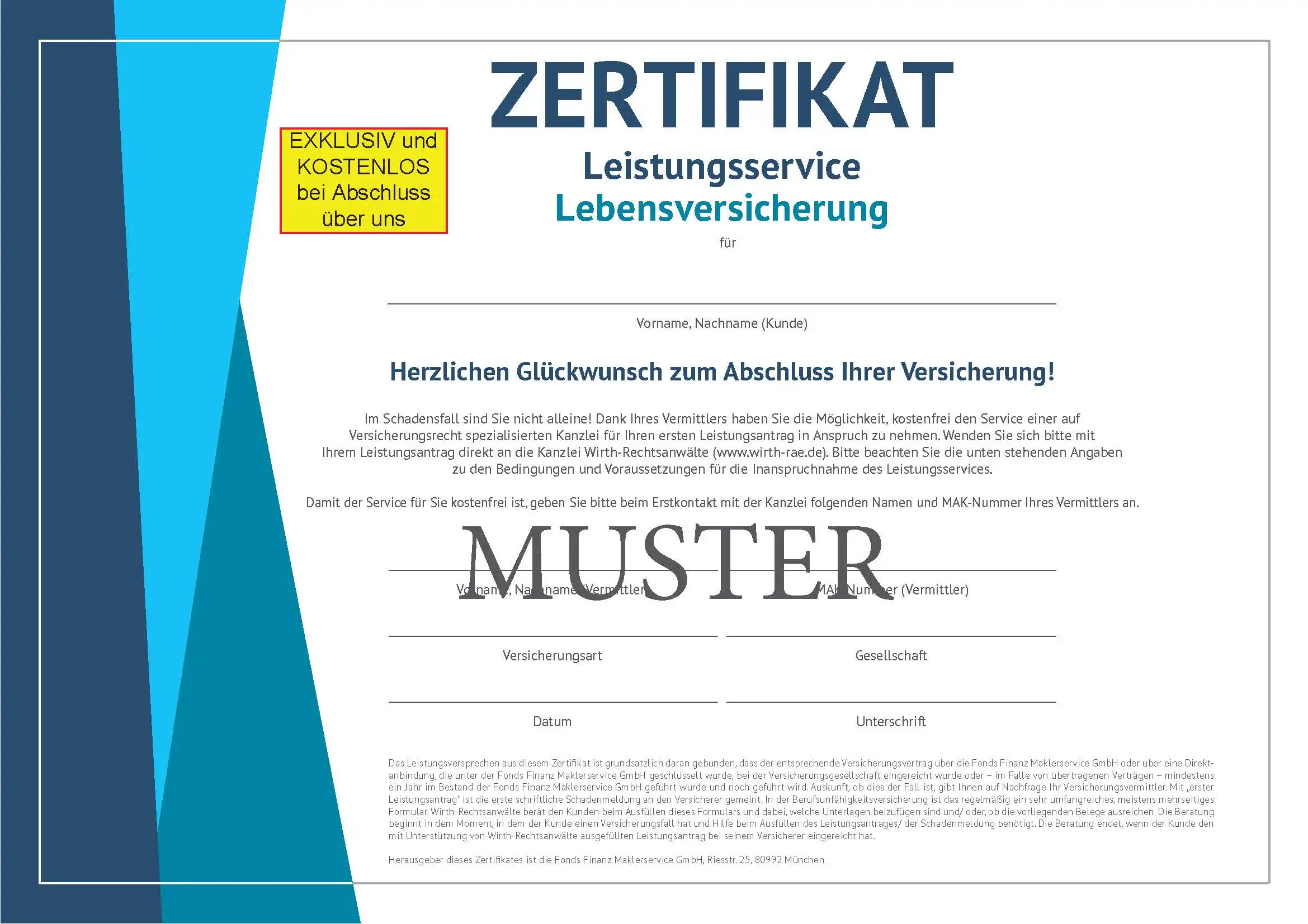 Leistungszertifikat Loss-of-License Versicherung Fluglotse